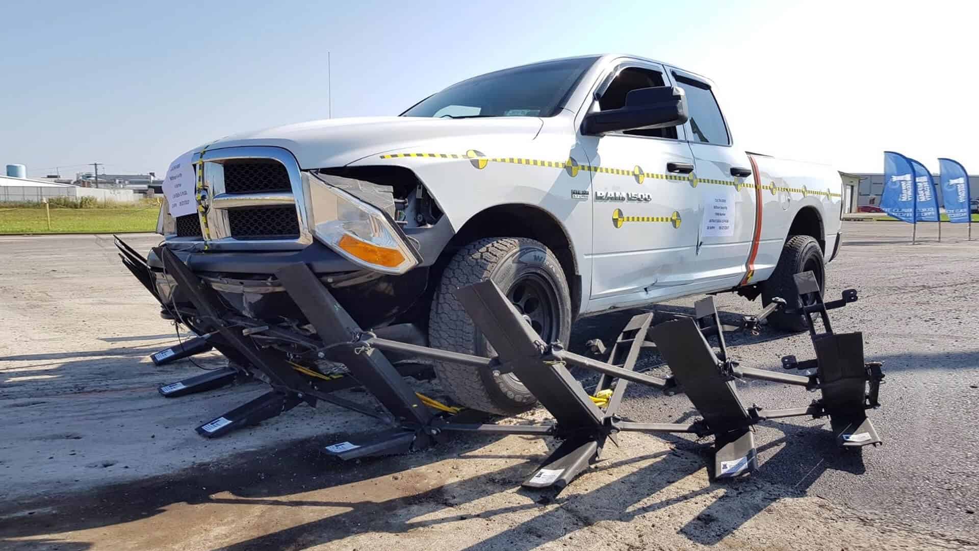 FMB stopping a pickup truck during testing pahse