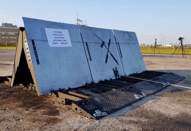 Pyramid vehicle barrier installed outside