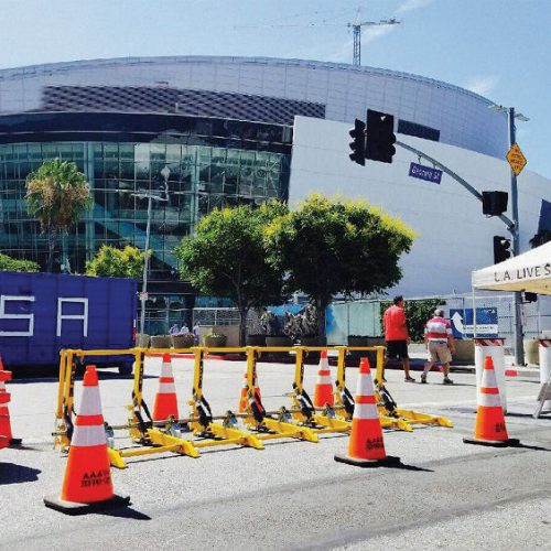 The vehicle barriers used next to L.A security check point
