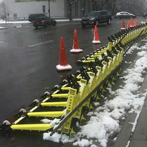 These vehicle barriers easily withstand snowy and rainy weather
